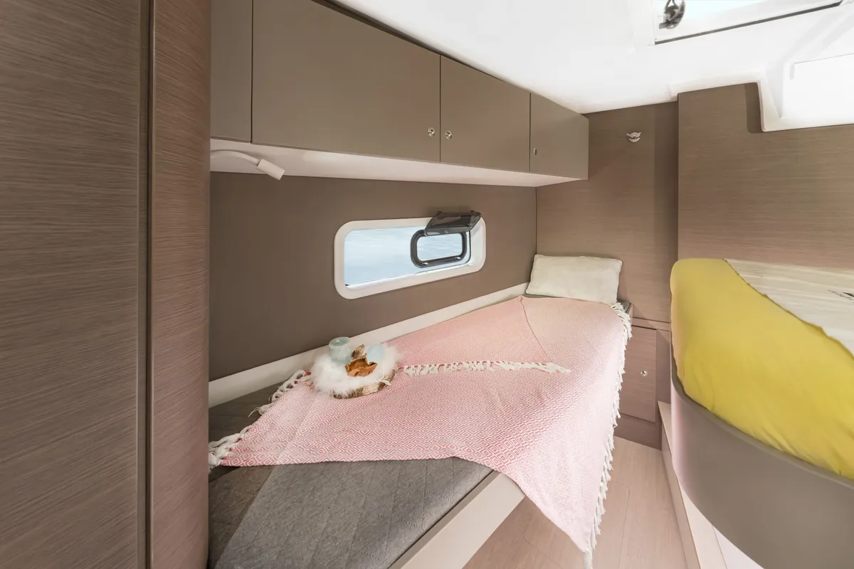 Cabin on Kanè, a Bali Catspace catamaran at Capo d'Orlando, Italy