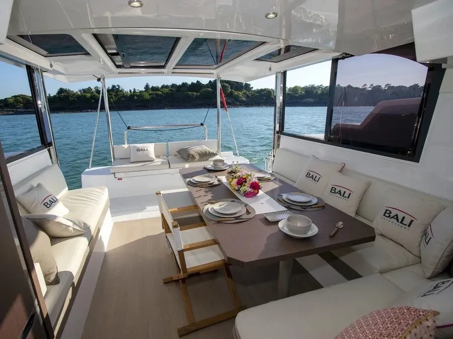 Deck of Kanè, a Bali Catspace catamaran at Capo d'Orlando, Italy