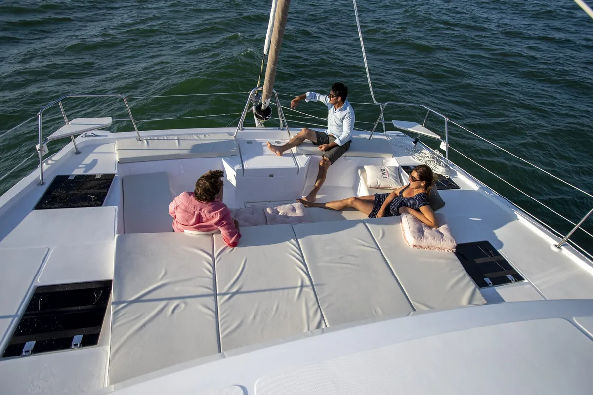 Deck of Kanè, a Bali Catspace catamaran at Capo d'Orlando, Italy