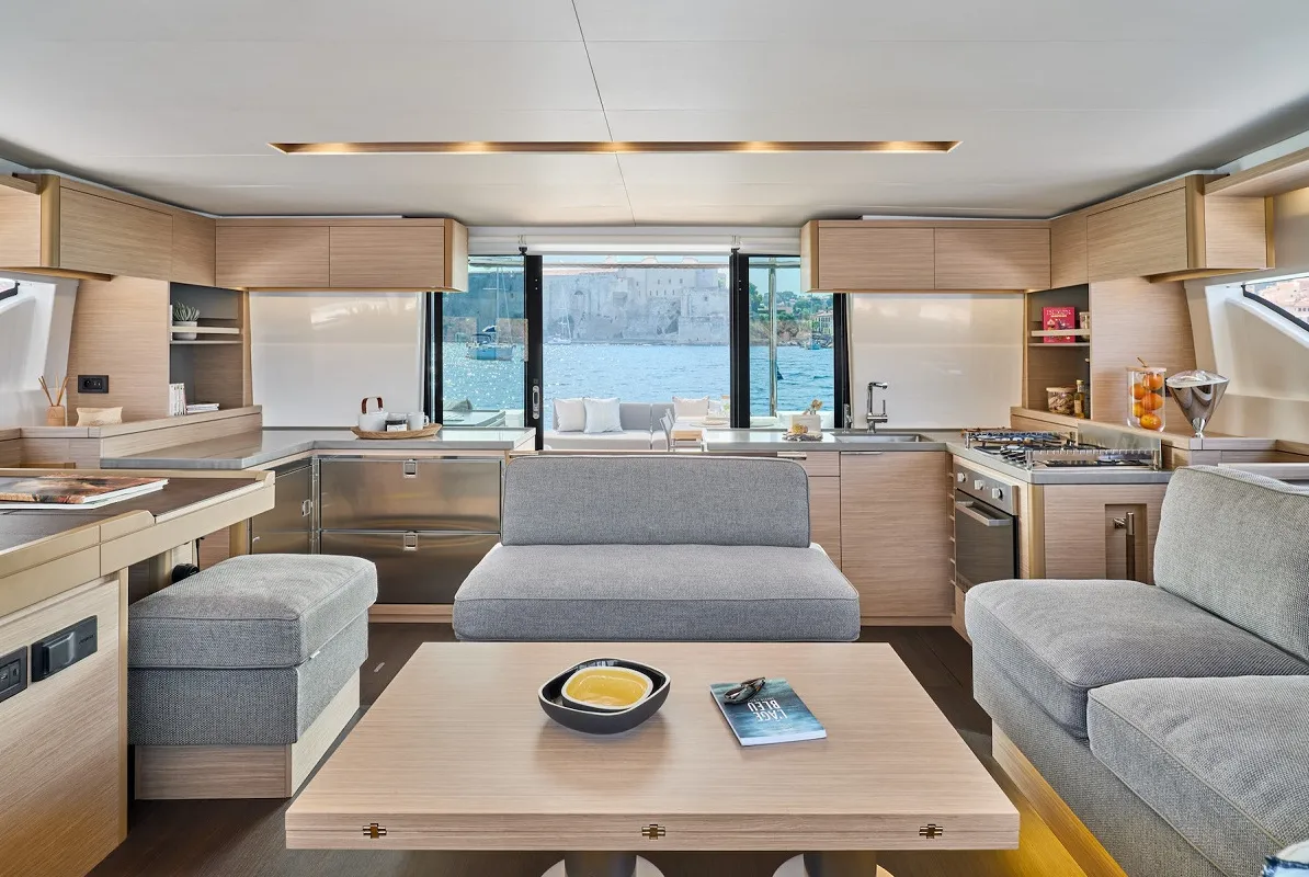 Salon of Princess Hana, a Lagoon 51 catamaran at Trogir, Croatia