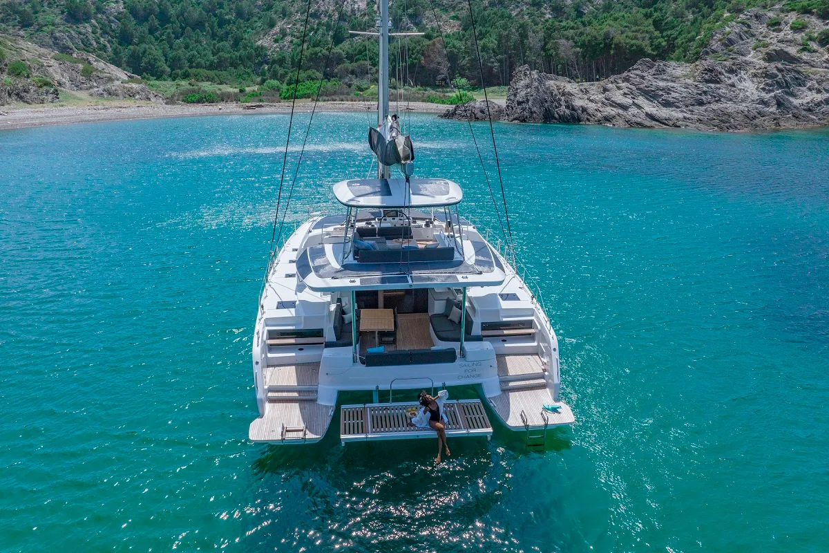 Exterior view of Princess Hana, a Lagoon 51 catamaran at Trogir, Croatia