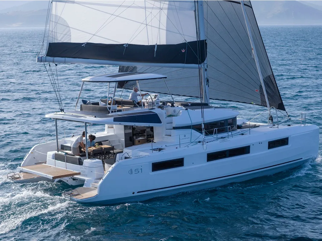 Exterior view of Princess Hana, a Lagoon 51 catamaran at Trogir, Croatia