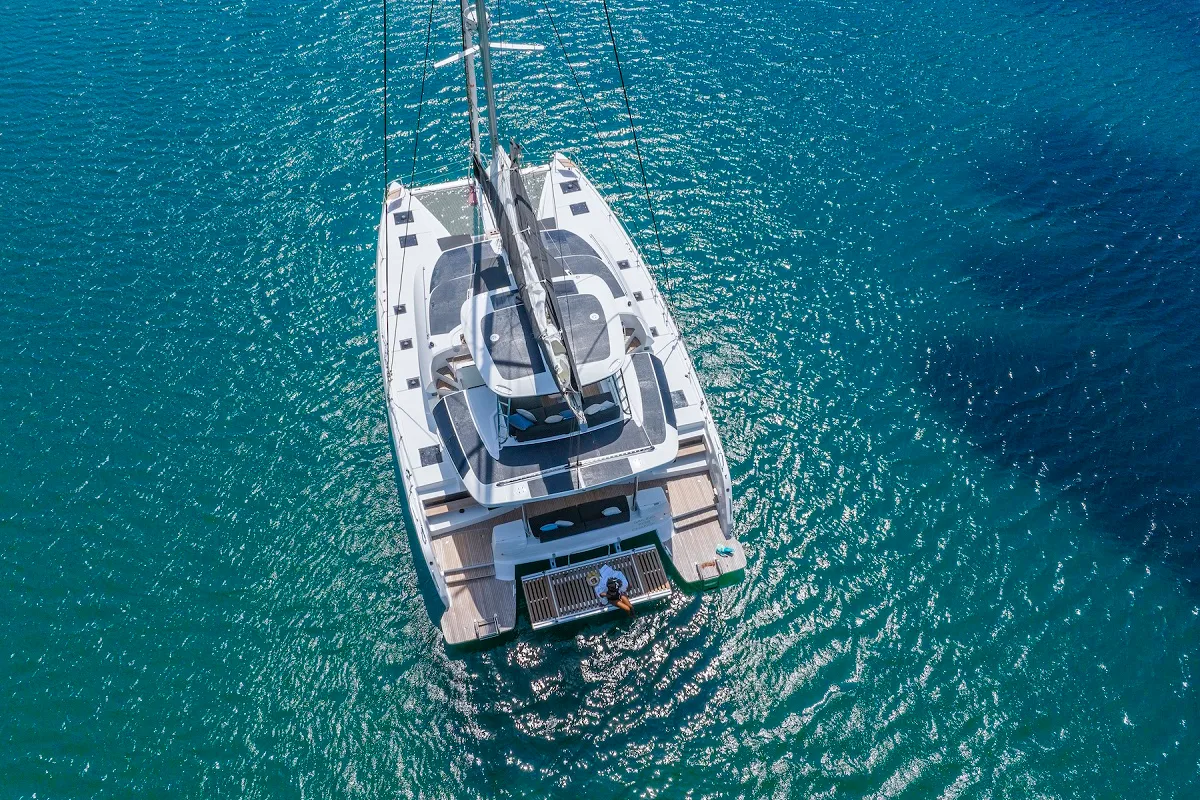 Exterior view of Princess Hana, a Lagoon 51 catamaran at Trogir, Croatia