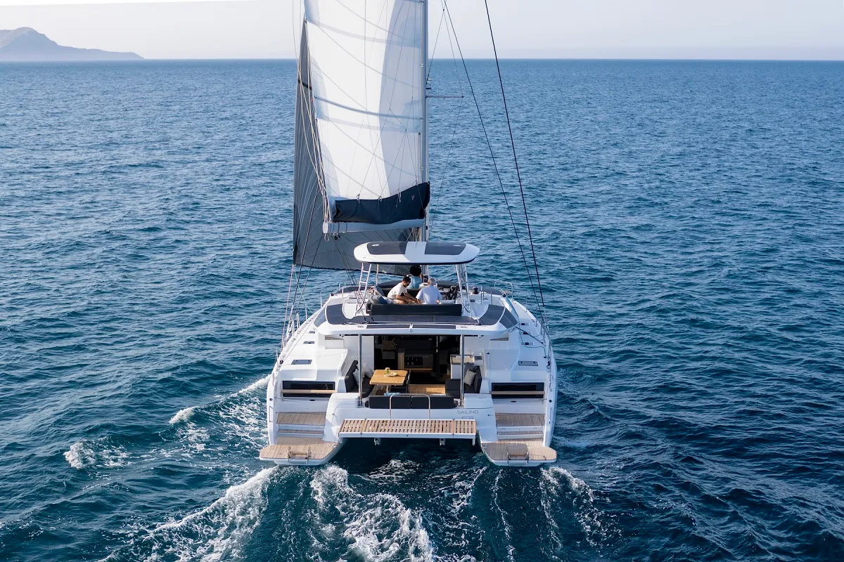 Exterior view of Princess Hana, a Lagoon 51 catamaran at Trogir, Croatia