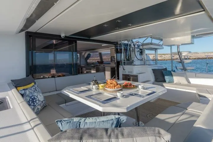 Deck of Hakuna Matata, a Leopard 50 catamaran at Marmaris, Turkey