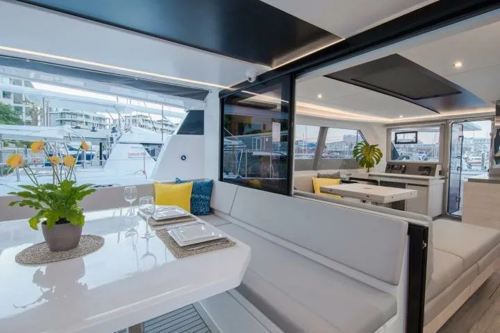 Salon of Hakuna Matata, a Leopard 50 catamaran at Marmaris, Turkey