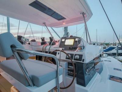 Cockpit of Hakuna Matata, a Leopard 50 catamaran at Marmaris, Turkey