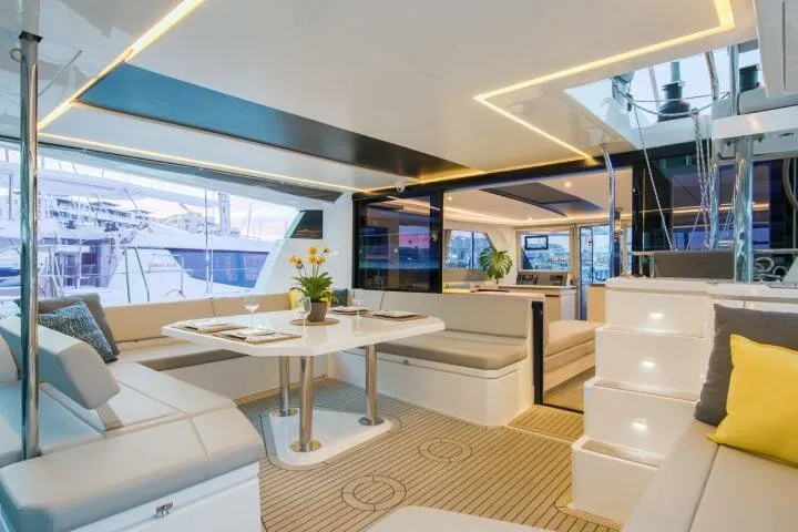 Salon of Hakuna Matata, a Leopard 50 catamaran at Marmaris, Turkey