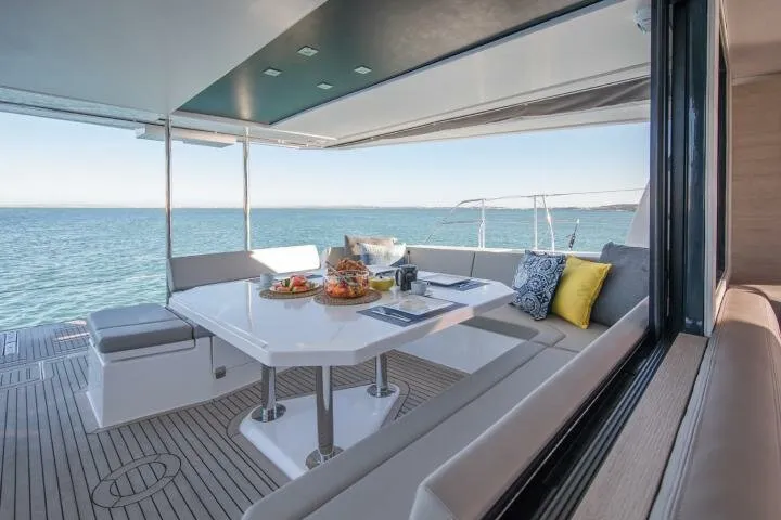 Deck of Hakuna Matata, a Leopard 50 catamaran at Marmaris, Turkey