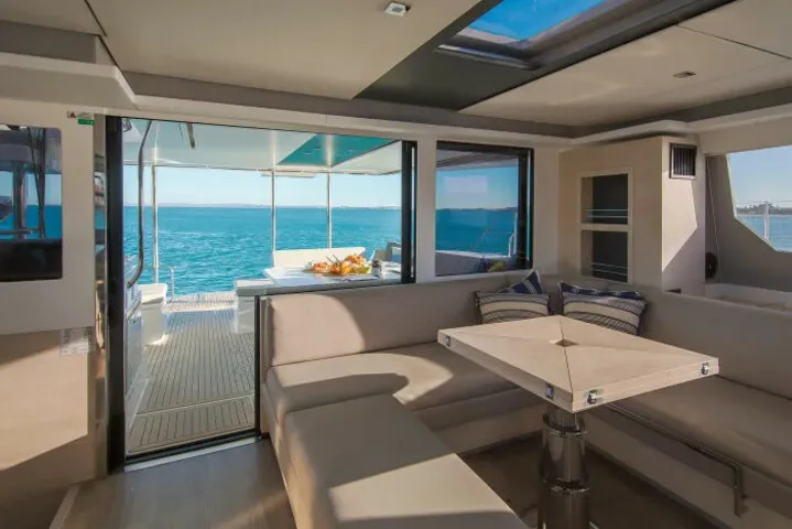 Salon of Hakuna Matata, a Leopard 50 catamaran at Marmaris, Turkey