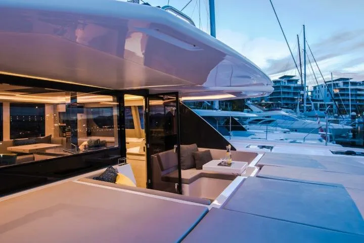 Deck of Hakuna Matata, a Leopard 50 catamaran at Marmaris, Turkey