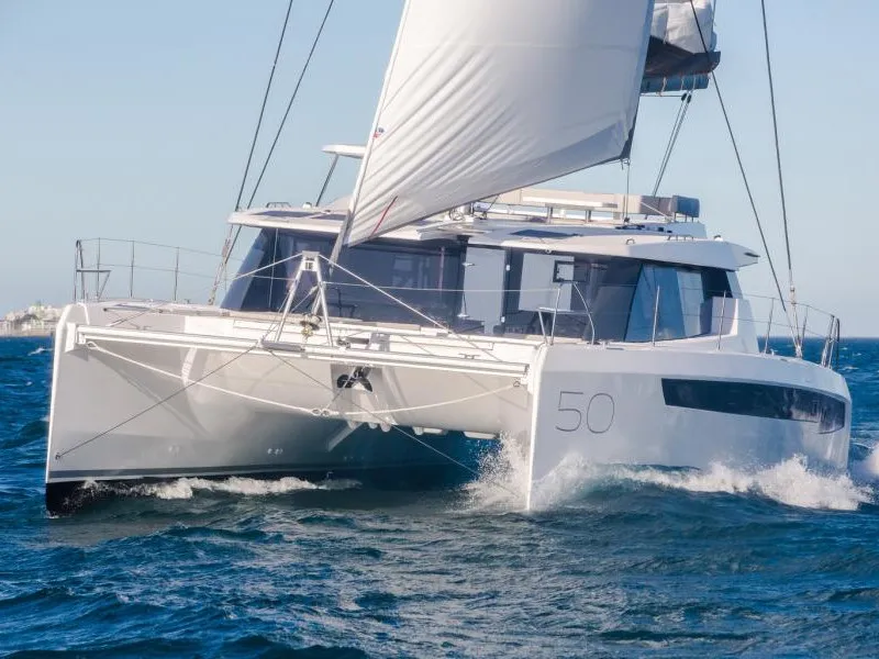 Exterior view of Hakuna Matata, a Leopard 50 catamaran at Marmaris, Turkey