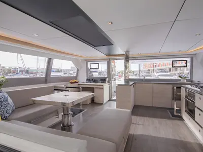 Salon of Hakuna Matata, a Leopard 50 catamaran at Marmaris, Turkey