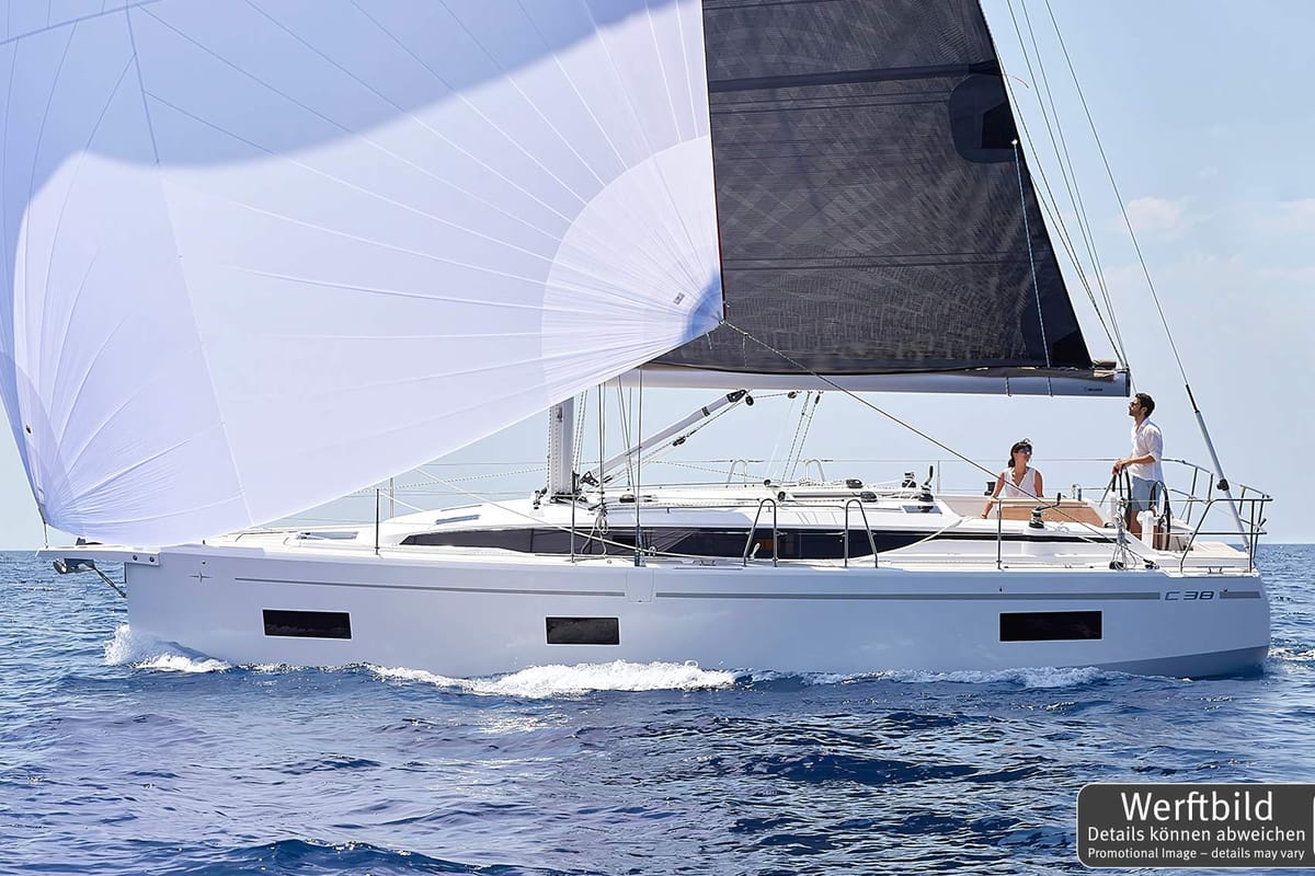 Exterior view of Wilma, a Bavaria C38 sailboat at Općina Rogoznica, Croatia