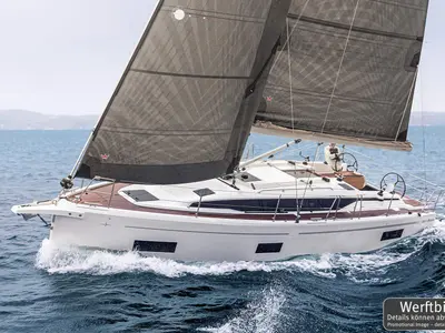 Exterior view of Wilma, a Bavaria C38 sailboat at Općina Rogoznica, Croatia
