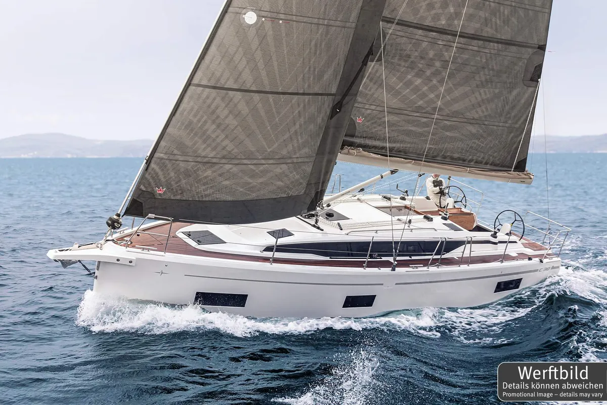 Exterior view of Wilma, a Bavaria C38 sailboat at Općina Rogoznica, Croatia
