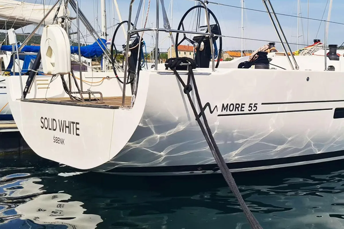 Exterior view of Solid White, a More 55 sailboat at Pula, Croatia