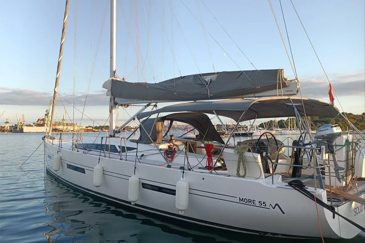Exterior view of Solid White, a More 55 sailboat at Pula, Croatia