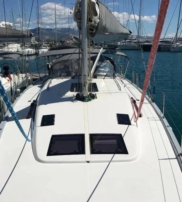Deck of Solid White, a More 55 sailboat at Pula, Croatia