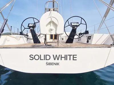 Cockpit of Solid White, a More 55 sailboat at Pula, Croatia