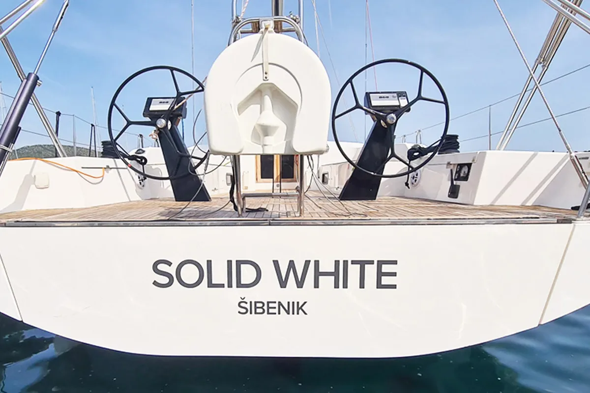 Cockpit of Solid White, a More 55 sailboat at Pula, Croatia