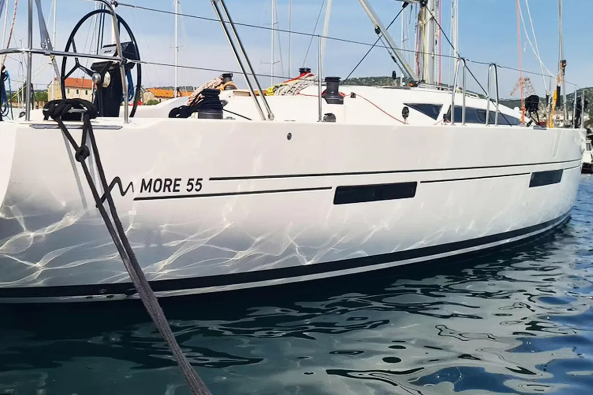Exterior view of Solid White, a More 55 sailboat at Pula, Croatia