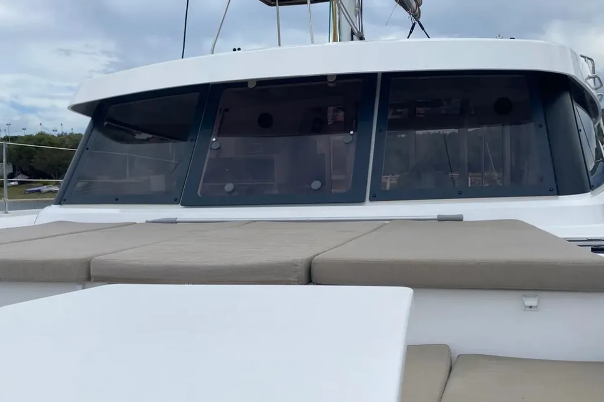 Deck of Tursiops, a Bali Catspace catamaran at Olbia, Italy