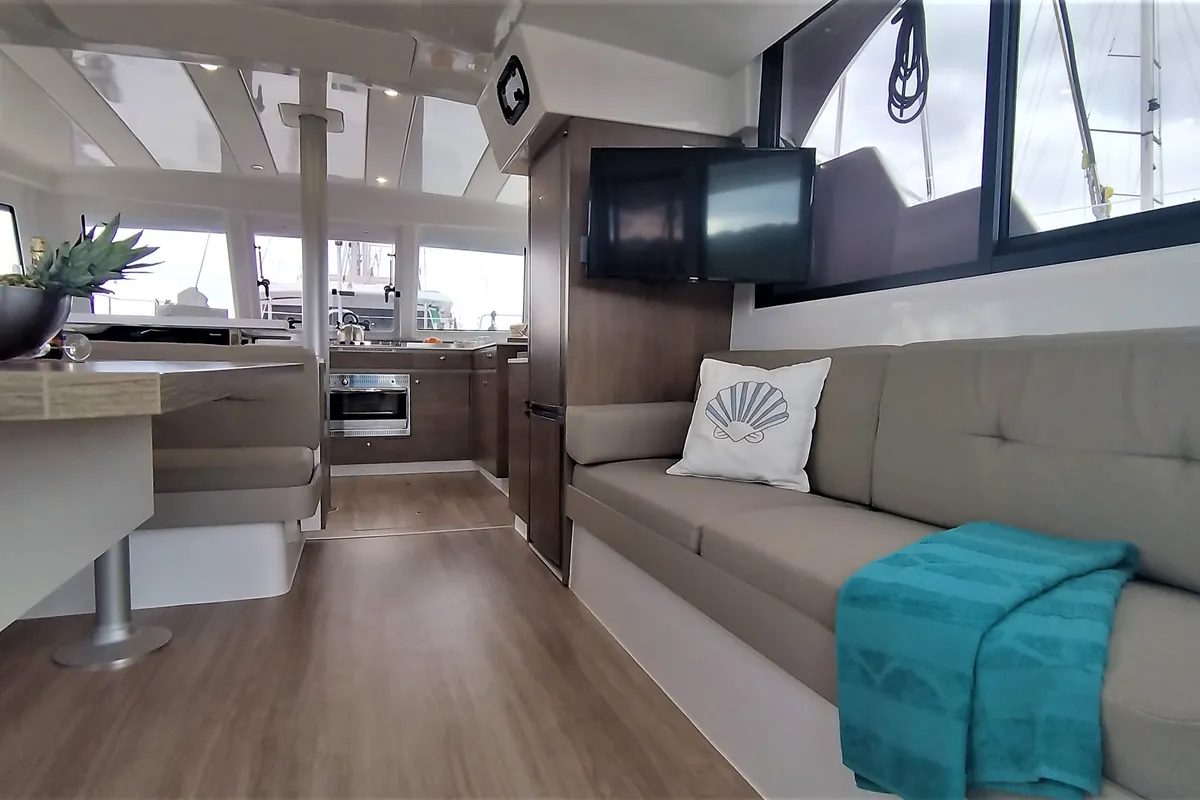 Galley of Tursiops, a Bali Catspace catamaran at Olbia, Italy