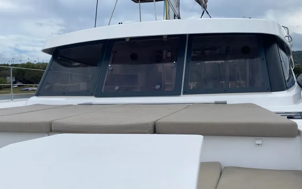 Deck of Tursiops, a Bali Catspace catamaran at Olbia, Italy