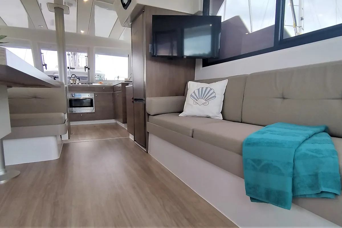 Galley of Tursiops, a Bali Catspace catamaran at Olbia, Italy