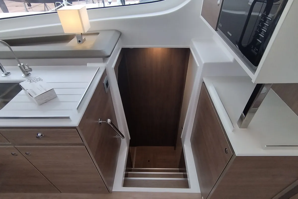 Galley of Tursiops, a Bali Catspace catamaran at Olbia, Italy