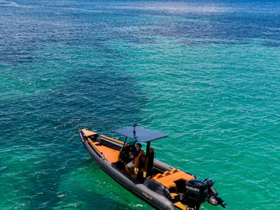 Exterior view of Motorboat, a motorboat at Kontokali, Greece