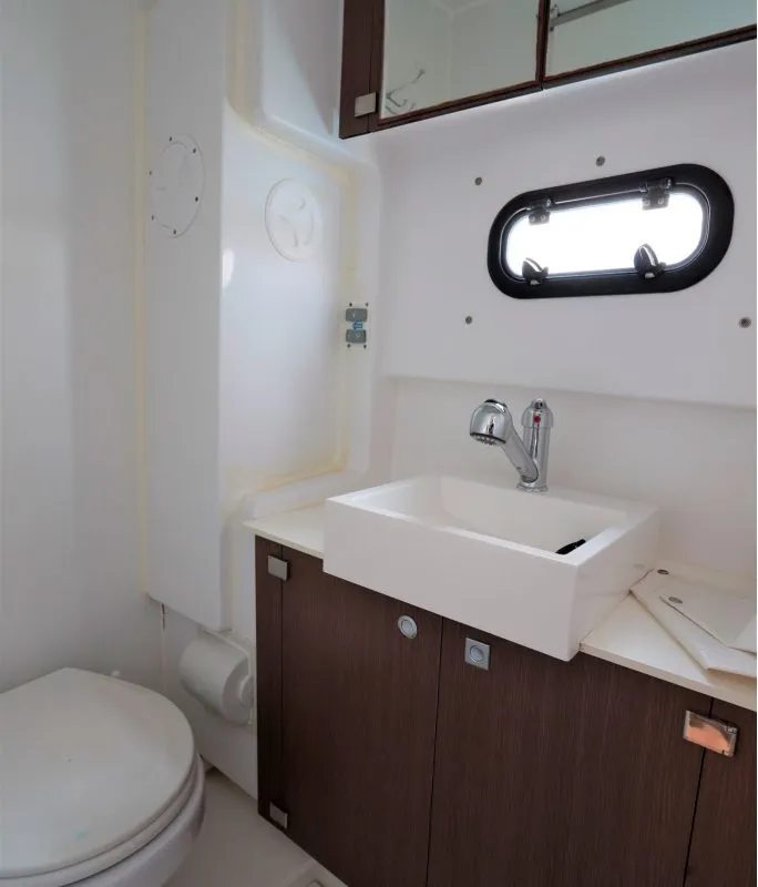Head on Nereida, a Bali 4.1 catamaran at Athens, Greece