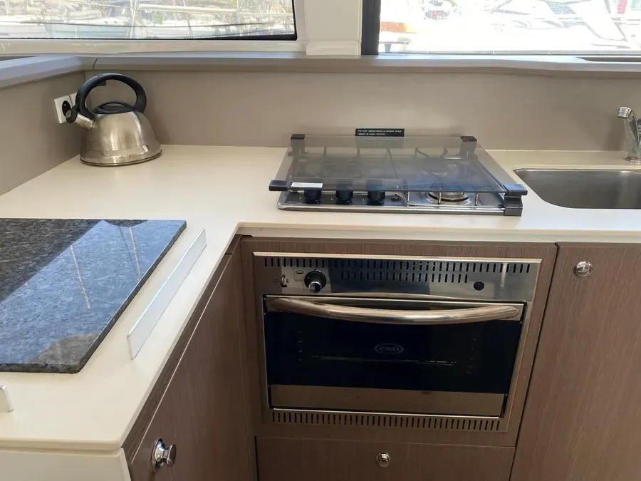 Galley of Nereida, a Bali 4.1 catamaran at Athens, Greece