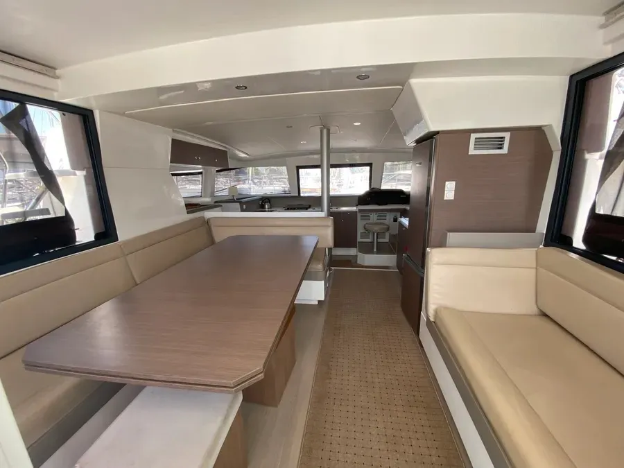 Salon of Nereida, a Bali 4.1 catamaran at Athens, Greece