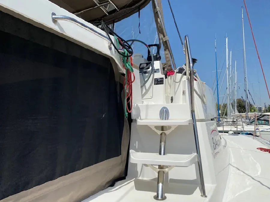 Deck of Nereida, a Bali 4.1 catamaran at Athens, Greece