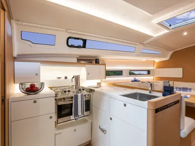 Galley of XTC 4 U, a Jeanneau Sun Odyssey 415 sailboat at Pula, Croatia