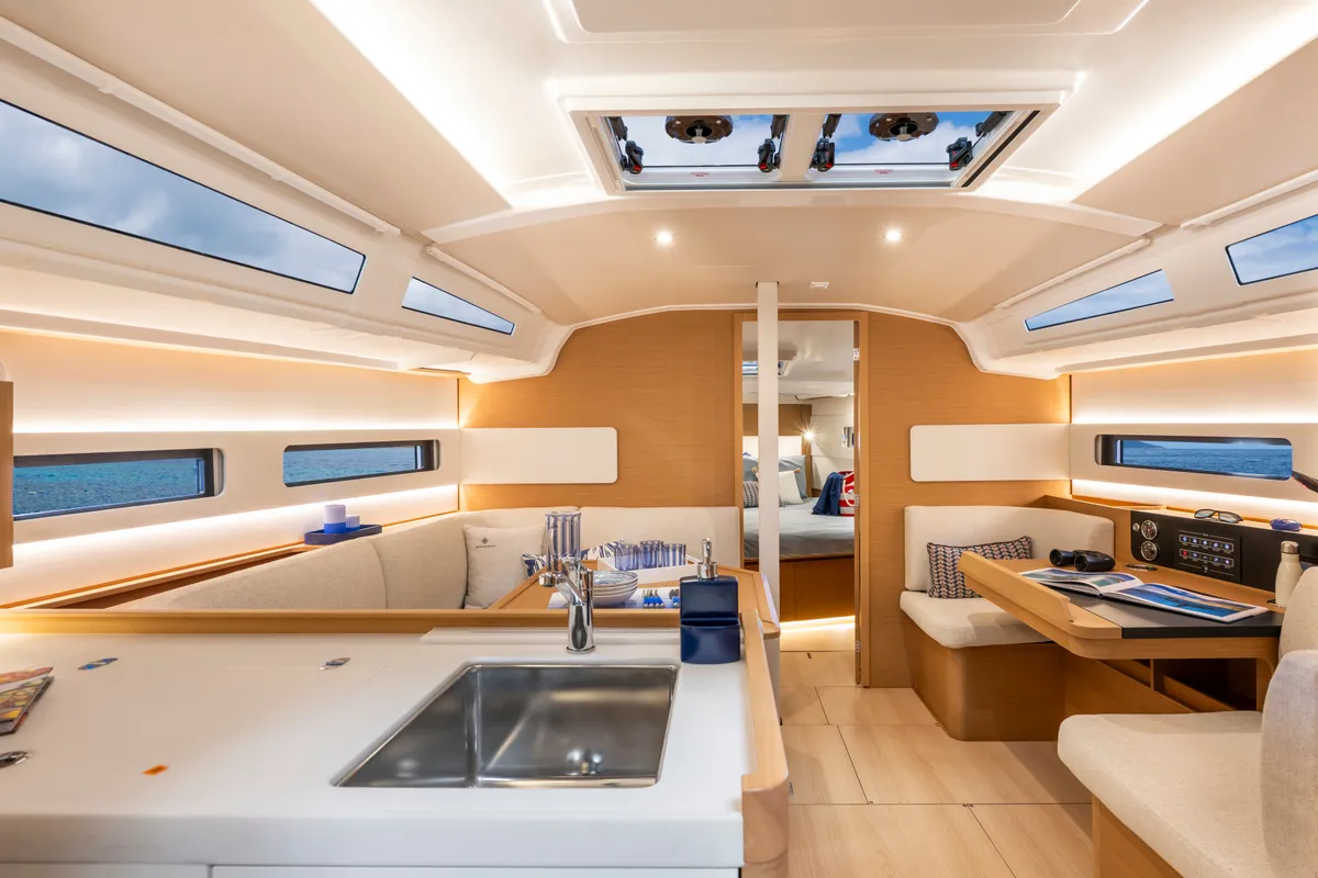 Salon of XTC 4 U, a Jeanneau Sun Odyssey 415 sailboat at Pula, Croatia