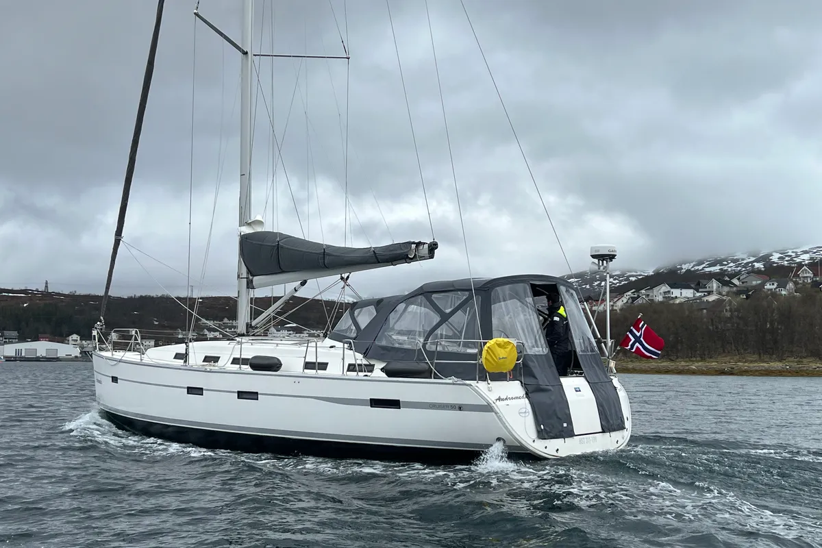 Exterior view of Arctic Wisdom, a Bavaria 50 Cruiser sailboat at Tromsø, Norway