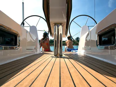 Cockpit of Hera, a Bavaria Cruiser 41 sailboat at Ponta Delgada, Portugal
