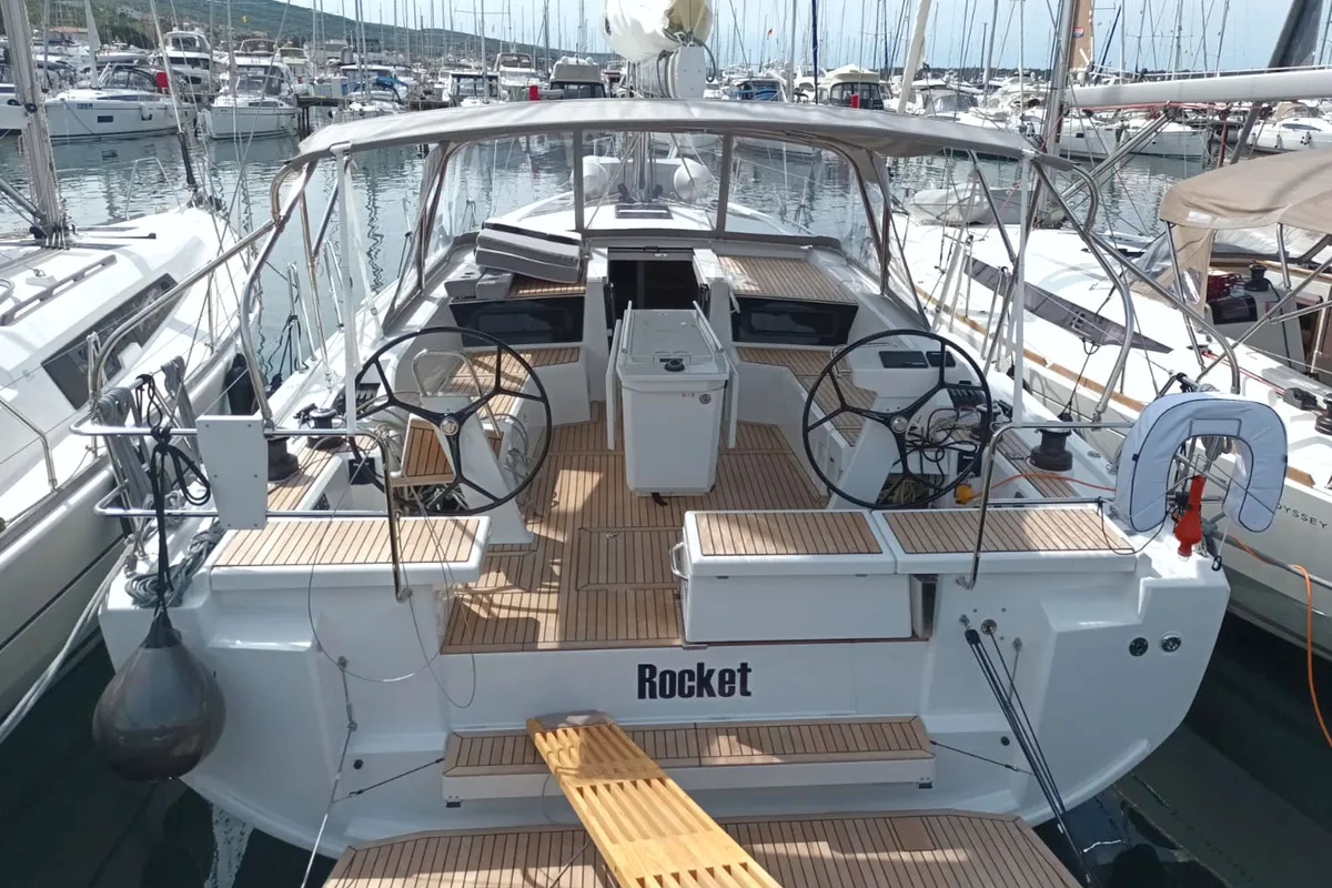 Exterior view of Rocket, a Beneteau Oceanis 46.1 sailboat at Punat, Croatia