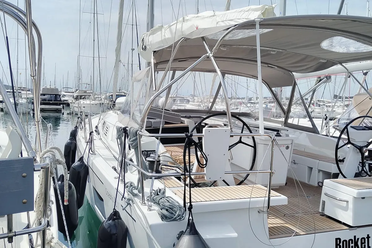 Deck of Rocket, a Beneteau Oceanis 46.1 sailboat at Punat, Croatia