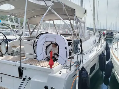 Cockpit of Rocket, a Beneteau Oceanis 46.1 sailboat at Punat, Croatia