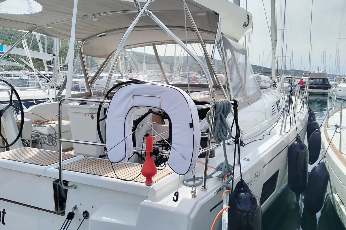 Cockpit of Rocket, a Beneteau Oceanis 46.1 sailboat at Punat, Croatia