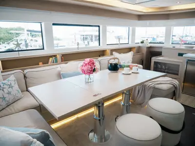 Salon of Luna Nova, a Lagoon 55 catamaran at Parham Town, British Virgin Islands