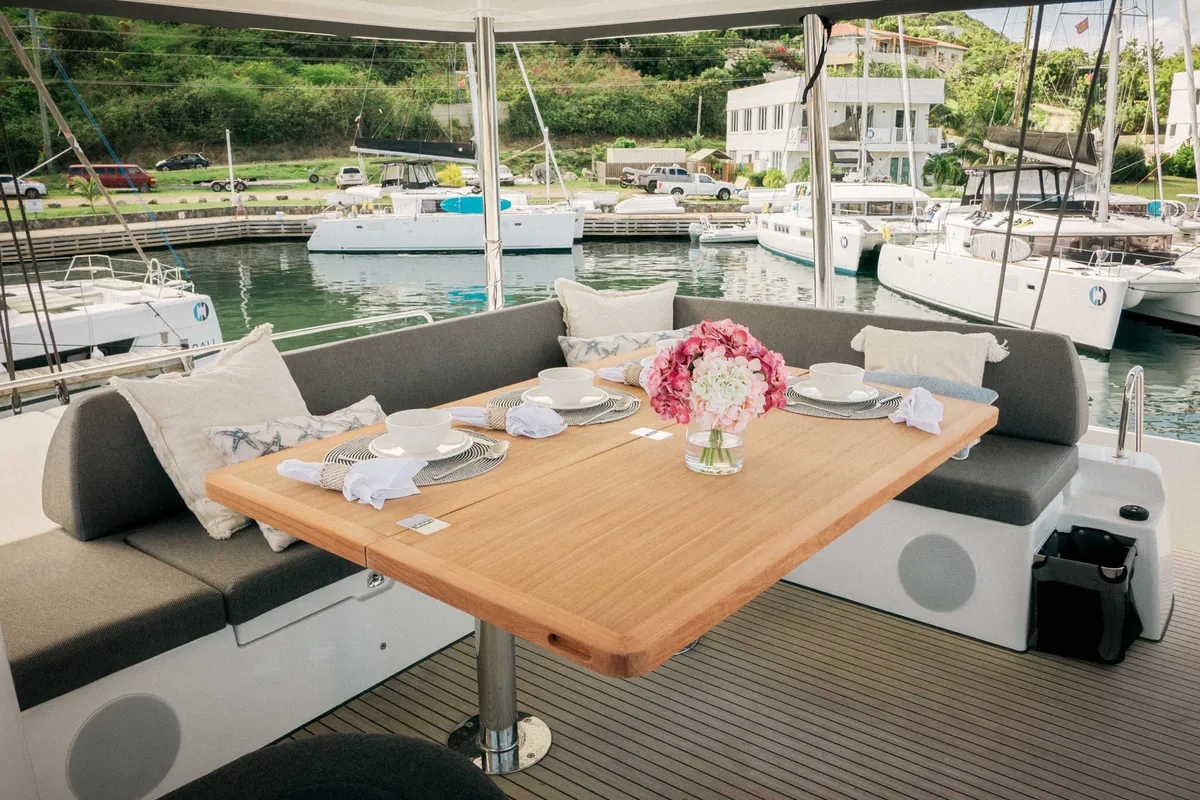 Deck of Luna Nova, a Lagoon 55 catamaran at Parham Town, British Virgin Islands