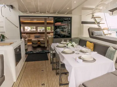 Deck of Luna Nova, a Lagoon 55 catamaran at Parham Town, British Virgin Islands