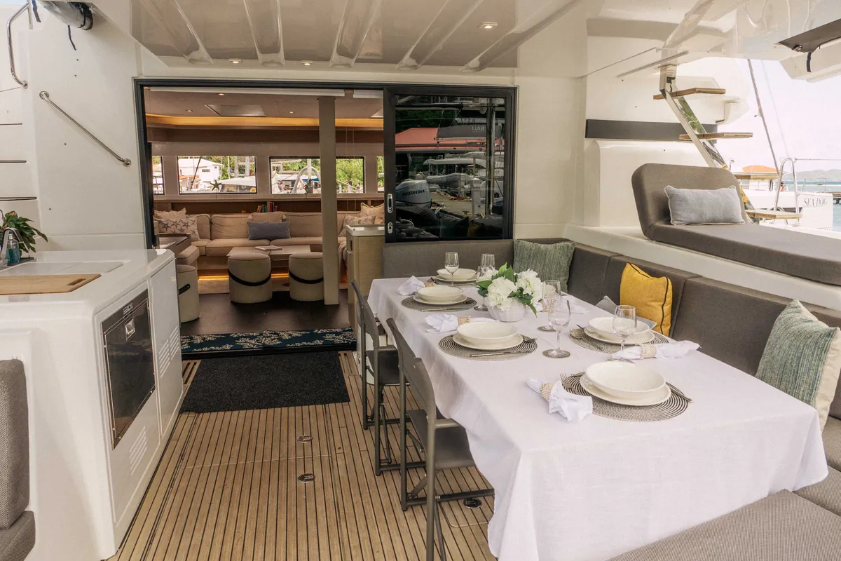 Deck of Luna Nova, a Lagoon 55 catamaran at Parham Town, British Virgin Islands