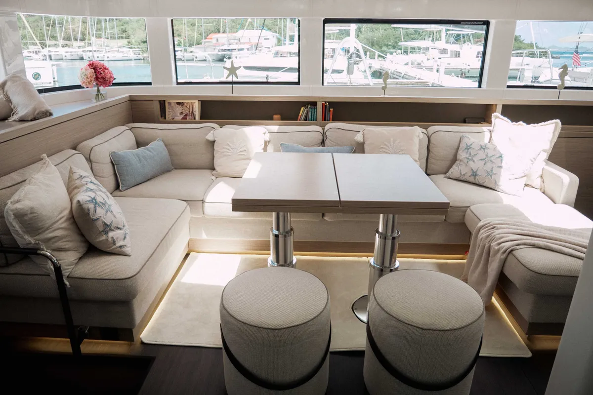 Salon of Luna Nova, a Lagoon 55 catamaran at Parham Town, British Virgin Islands