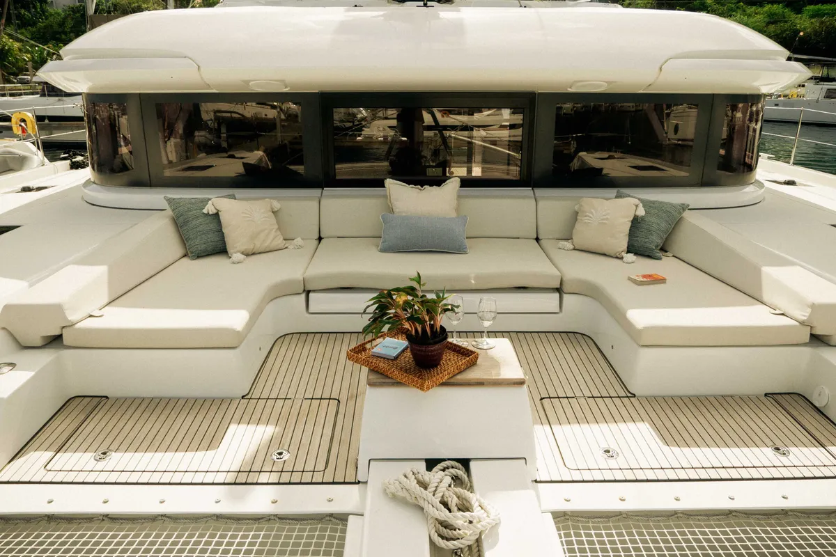 Deck of Luna Nova, a Lagoon 55 catamaran at Parham Town, British Virgin Islands
